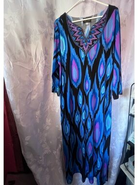 Vintage Bob Mackie Blue & Purple bohemian style V‑Neck Maxi Dress